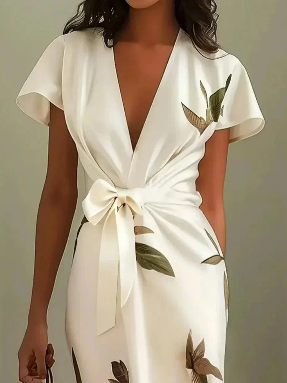 Matilde | Robe portefeuille élégante à imprimé feuilles