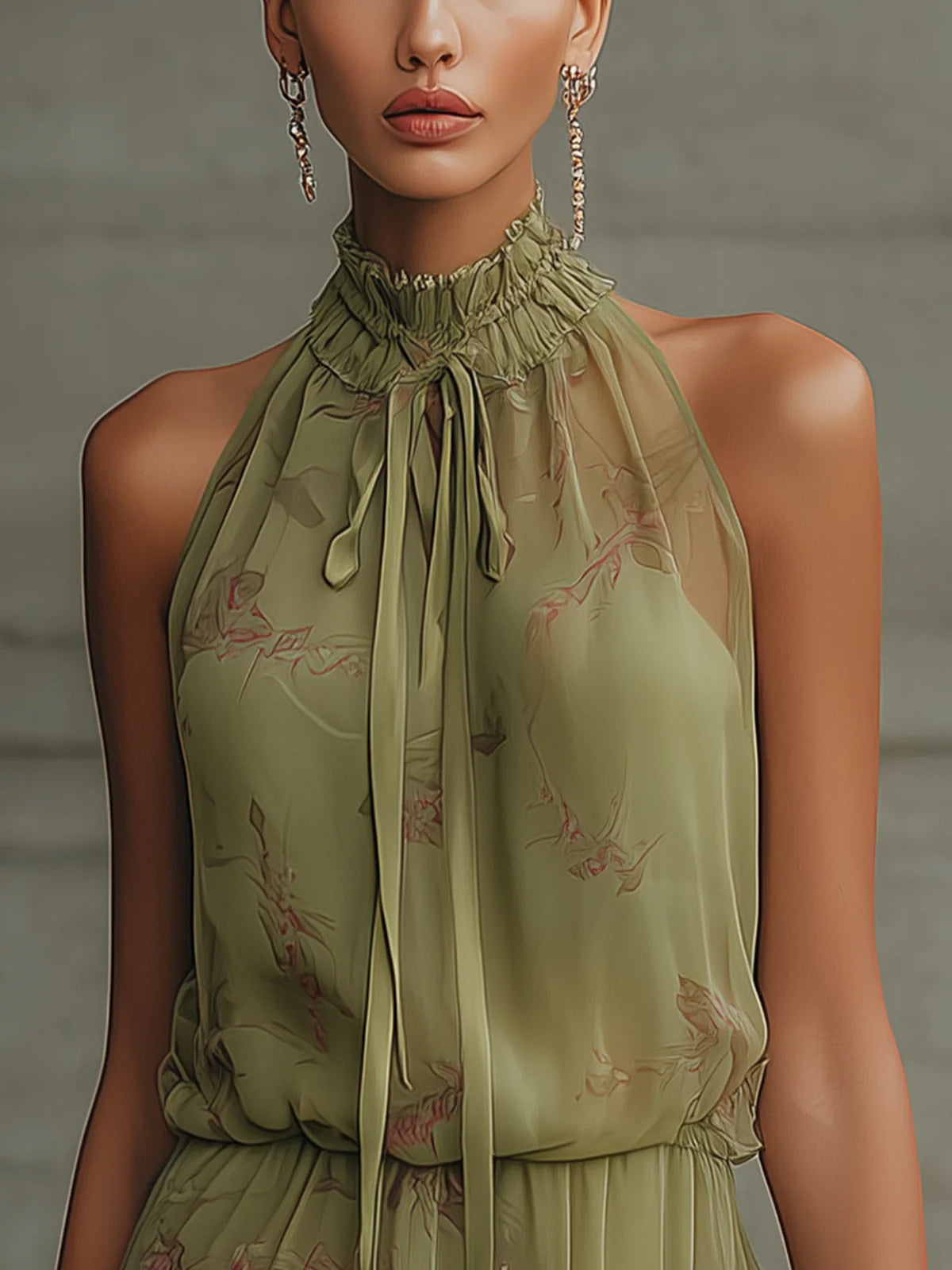 Ondina | Robe courte en mousseline vert fleuri qui met en valeur la silhouette