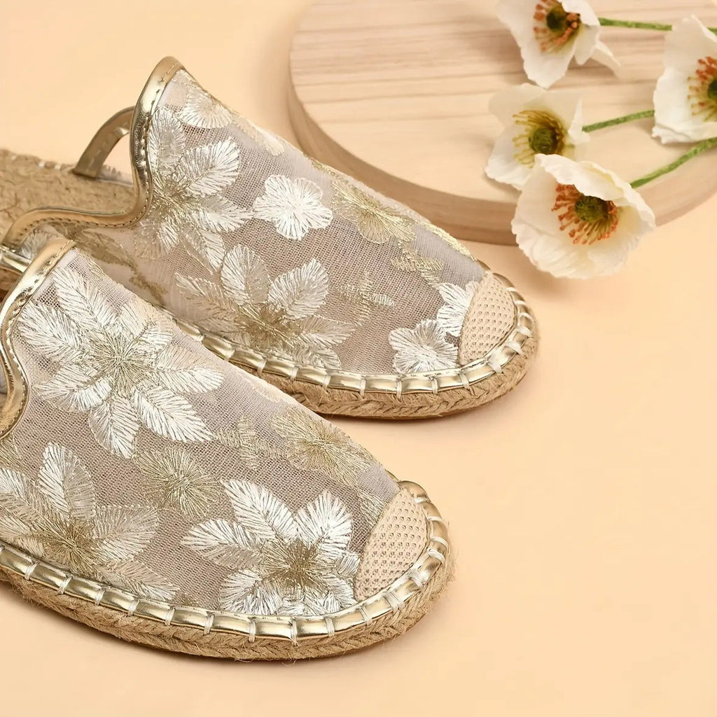 Medias Zapatillas Planas Tejidas de Lino de Puntera Redonda
