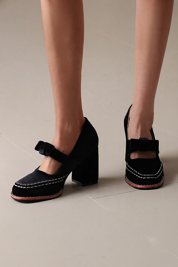 Zapatos de Tacón de Puntera Cuadrada con Lazo