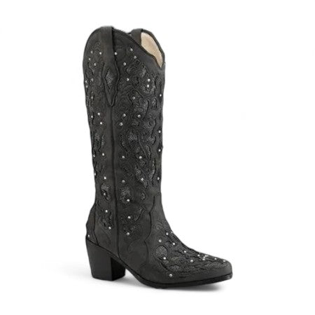 Gaby - Bota Campera Cowboy Retro con Cristales Brillantes para Mujer