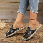 Medias Zapatillas Planas Tejidas de Lino de Puntera Redonda