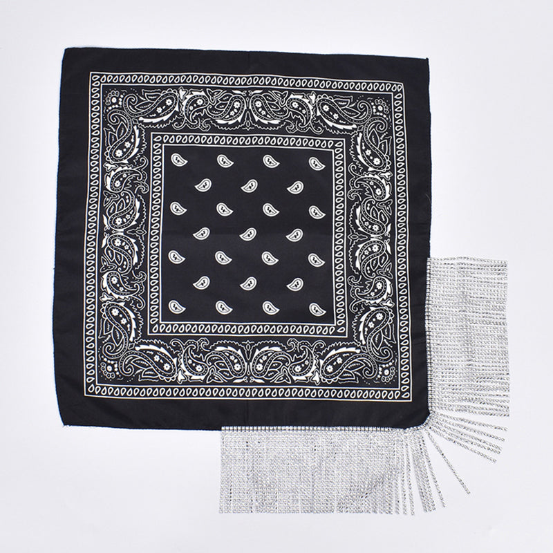 Pañuelo Cuadrado Británico Retro con Borlas y Rombos