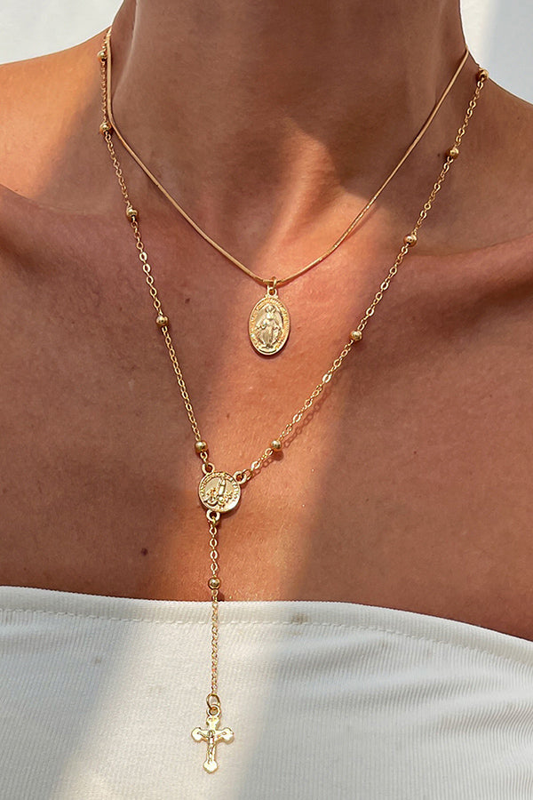 Collar de Varias Capas con Cadena de Cruz y Diamantes