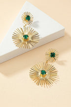 Pendientes de Metal con Línea de Brillantes Verde Esmeralda