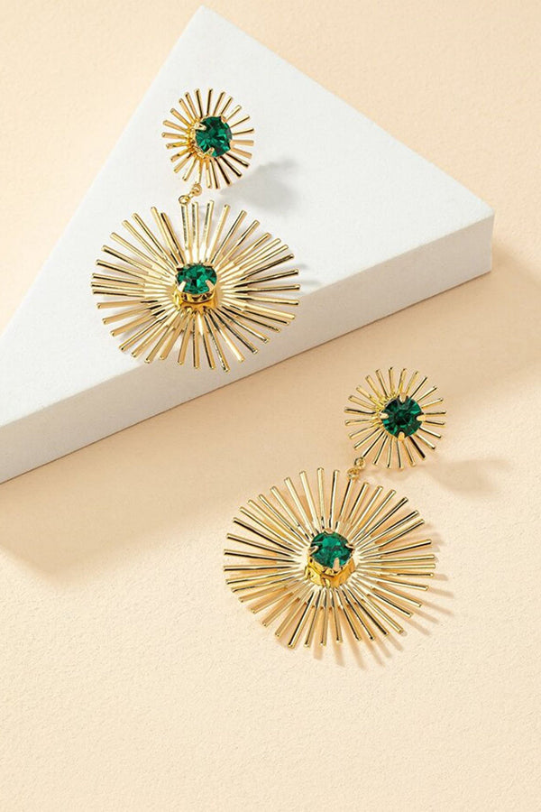 Pendientes de Metal con Línea de Brillantes Verde Esmeralda