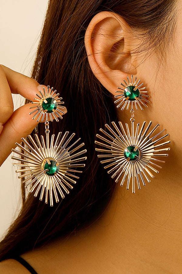 Pendientes de Metal con Línea de Brillantes Verde Esmeralda