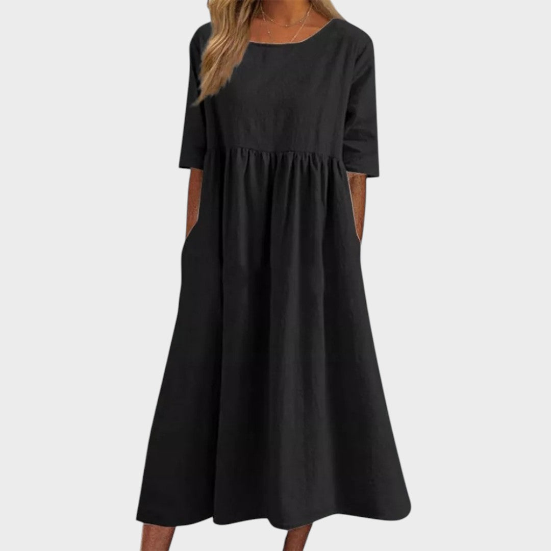 Lucia | Round neck cotton dress with waist detail