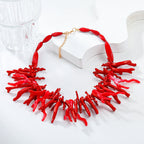 Set de Dos Piezas Collar de Coral Rojo Bohemio