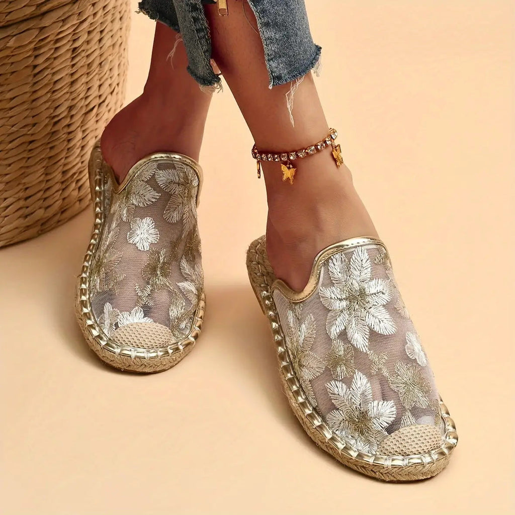 Medias Zapatillas Planas Tejidas de Lino de Puntera Redonda