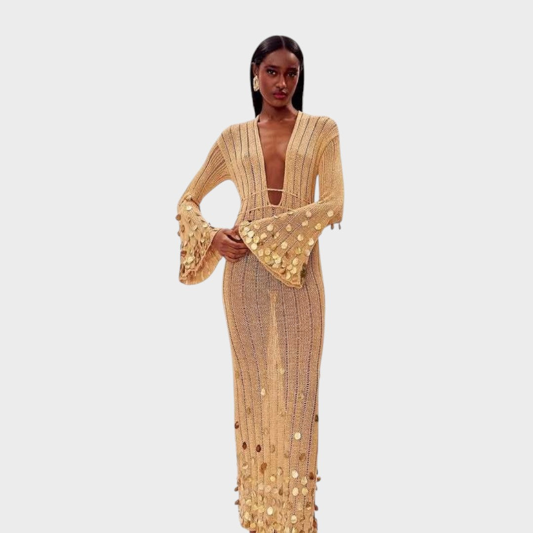 Capri | Élégante Robe Longue en Crochet avec Détails Brillants
