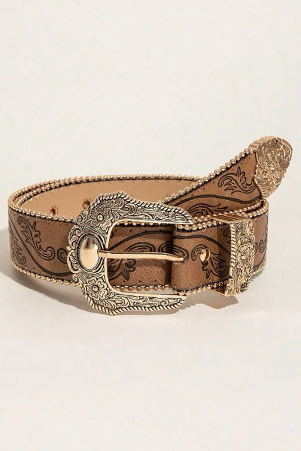 Cinturón Vaquero Vintage con Efecto Envejecido y Grabado