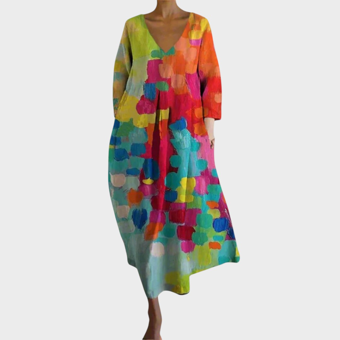 Ursina | Vestido Colorido Con Cuello En V - OSMARA Fashion