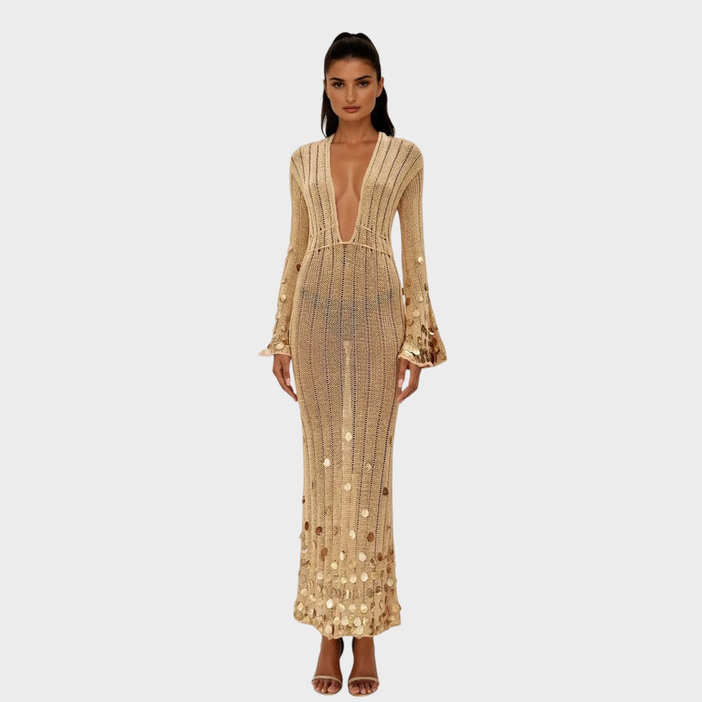 Capri | Élégante Robe Longue en Crochet avec Détails Brillants