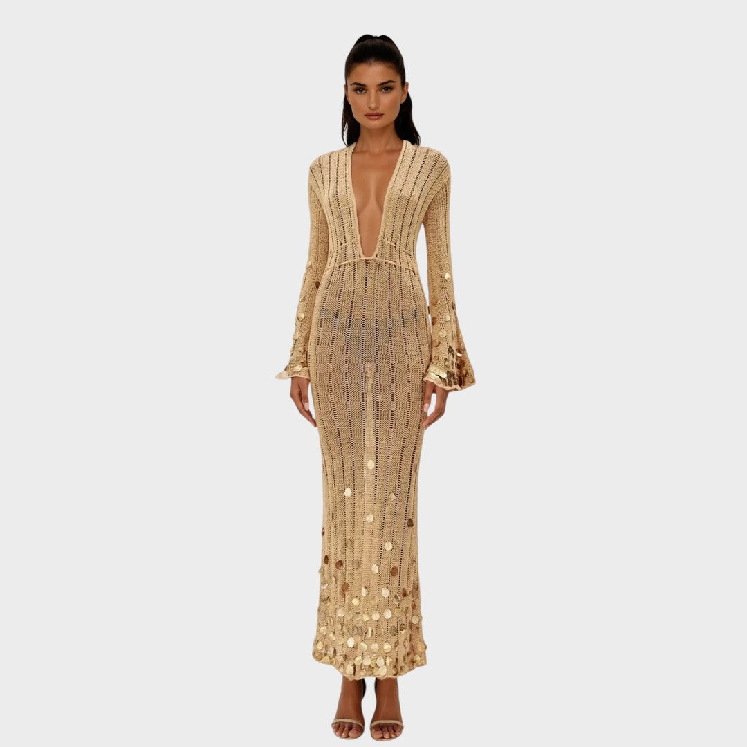 Capri | Élégante Robe Longue en Crochet avec Détails Brillants