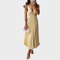 Noa | Pleated V-Neck Long Yellow Dress