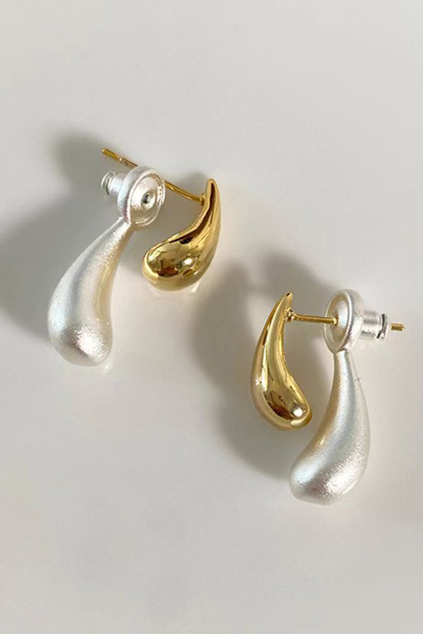 Pendientes de Botón en Forma de Lágrima Bicolor Estilo Francés