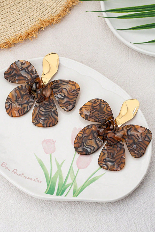 Pendientes de Pétalos en Acrílico Estampado de Leopardo