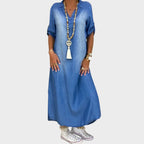 Lea | Vestido Largo Efecto Denim Con Abertura Lateral