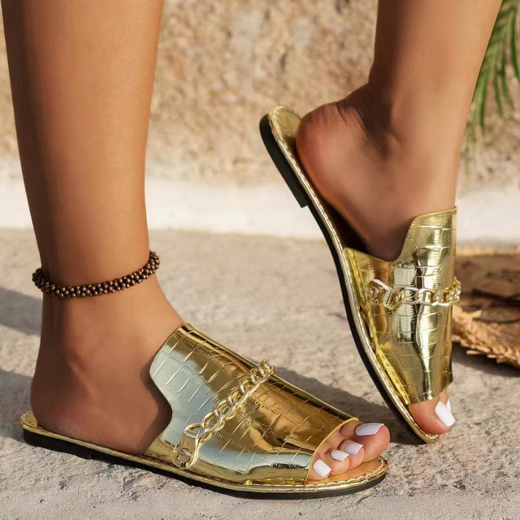 Sandalias Planas de Playa con Detalles de Cadena