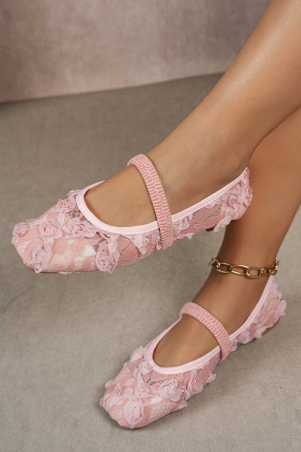 Zapatos Planos Informales de Puntera Cuadrada Rosas
