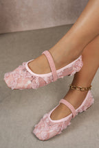 Zapatos Planos Informales de Puntera Cuadrada Rosas