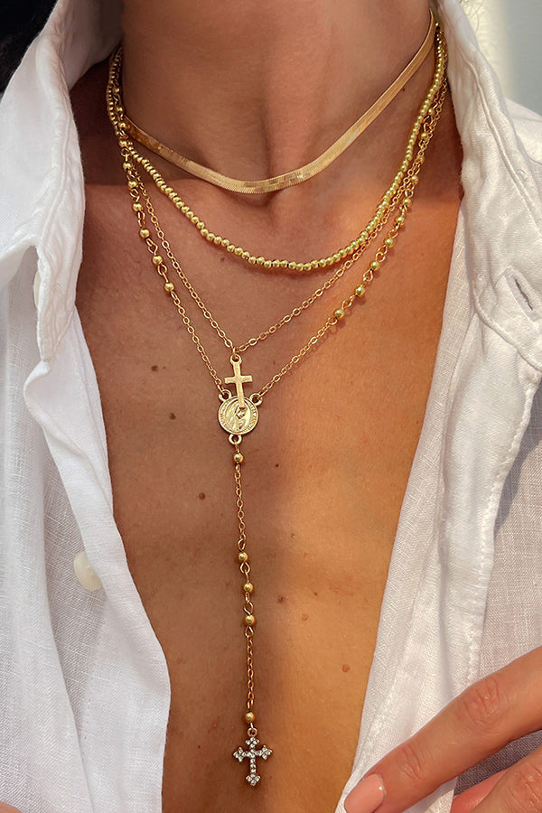 Collar de Varias Capas con Cadena de Cruz y Diamantes