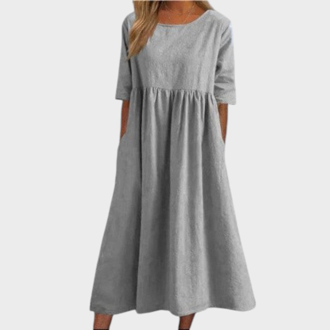 Lucia | Round neck cotton dress with waist detail