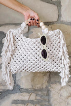 Bolso Tote Tejido Abierto con Borlas
