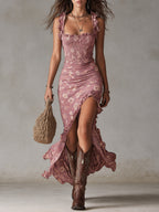 Vestido Largo Boho Retro con Mangas de Volantes y Abertura Alta - OSMARA Fashion - vista 11