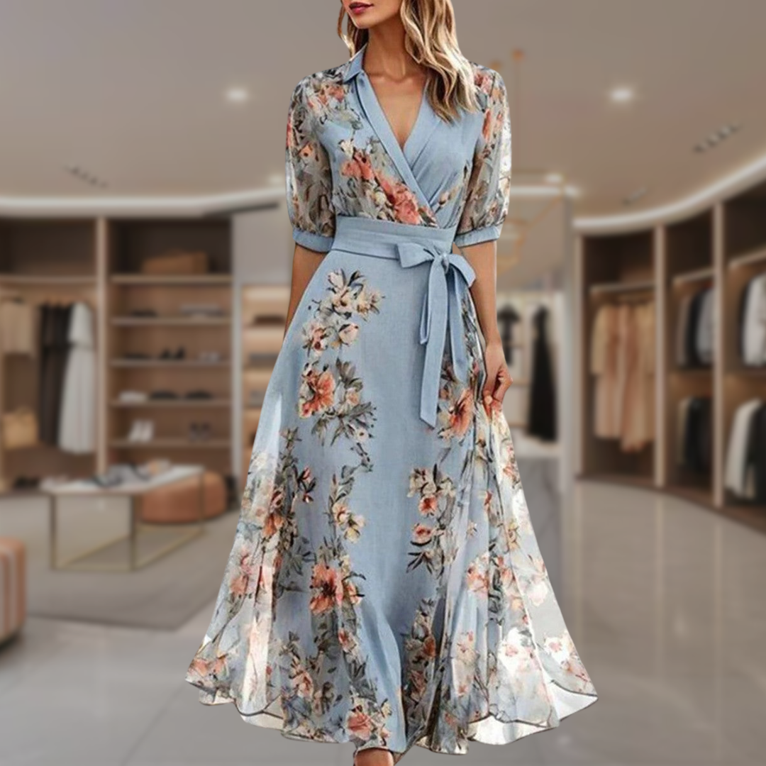 Felicia | Robe longue cache-cœur florale à manches longues