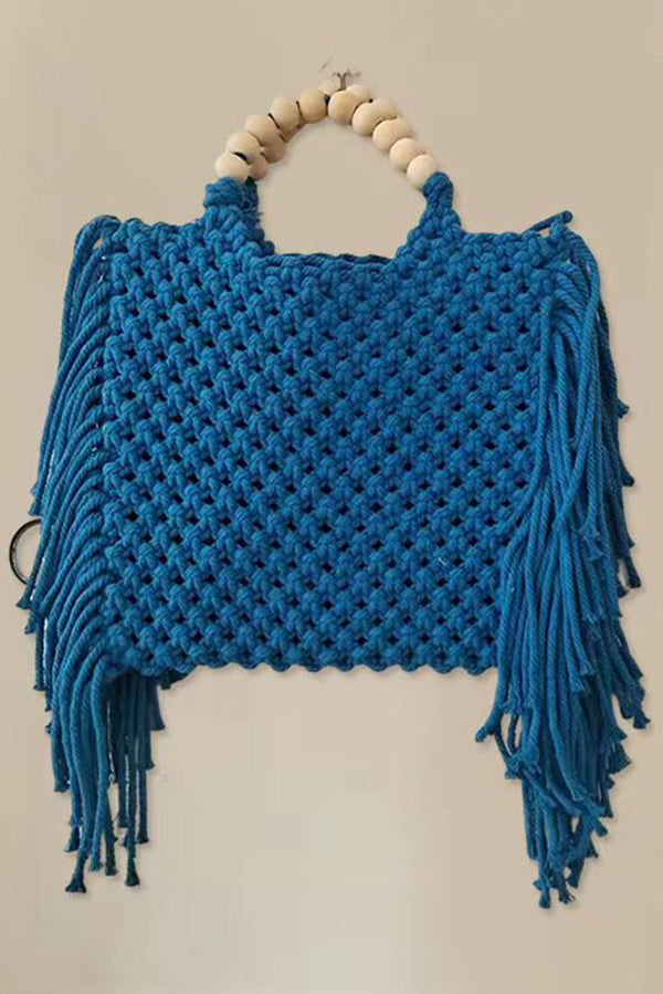 Bolso Tote Tejido Abierto con Borlas