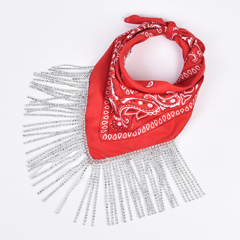 Pañuelo Cuadrado Británico Retro con Borlas y Rombos