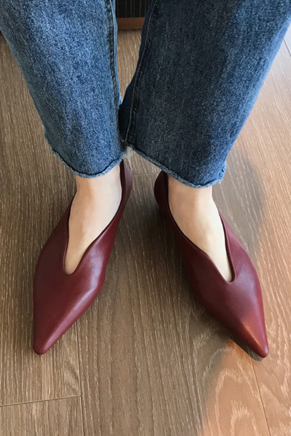 Zapatos Planos Retro de Puntera Fina y Escote Bajo
