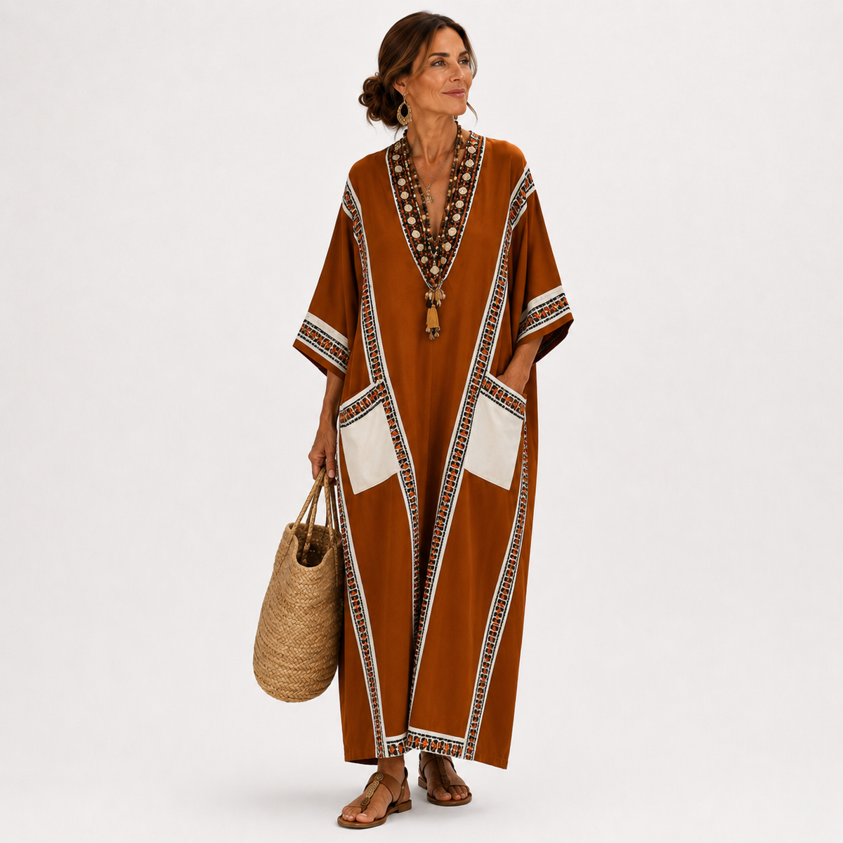 Caftán Nadia Terracota Étnico - OSMARA Fashion
