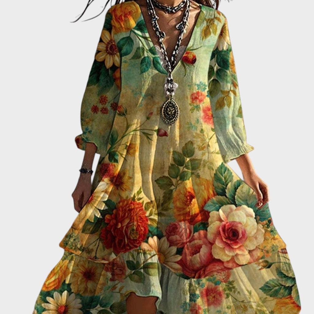 Sophie | Robe Boho Vintage Fleurie Col V