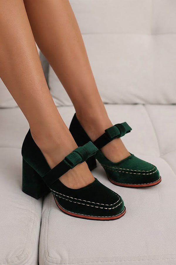 Zapatos de Tacón de Puntera Cuadrada con Lazo