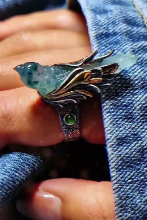 Anillo Abierto de Lujo con Forma de Pájaro Estilo Chino