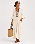Caftán Farah Beige a Rayas - OSMARA Fashion