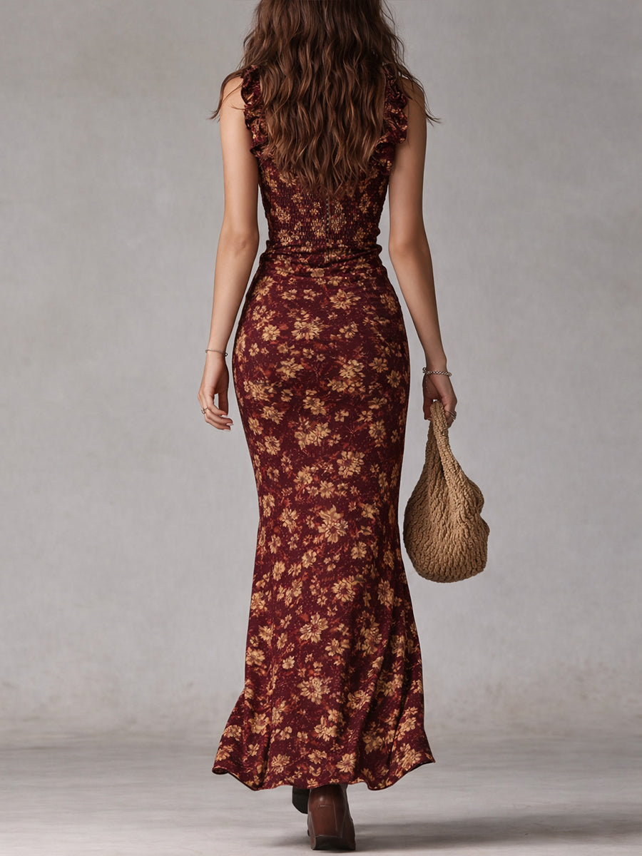 Vestido Largo Boho Retro con Mangas de Volantes y Abertura Alta - OSMARA Fashion - vista 10