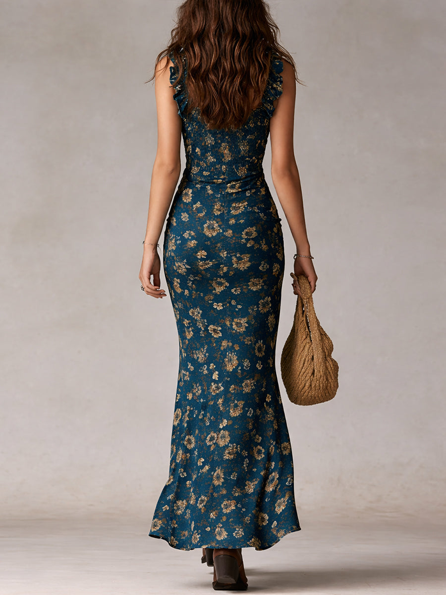 Vestido Largo Boho Retro con Mangas de Volantes y Abertura Alta - OSMARA Fashion - vista 9