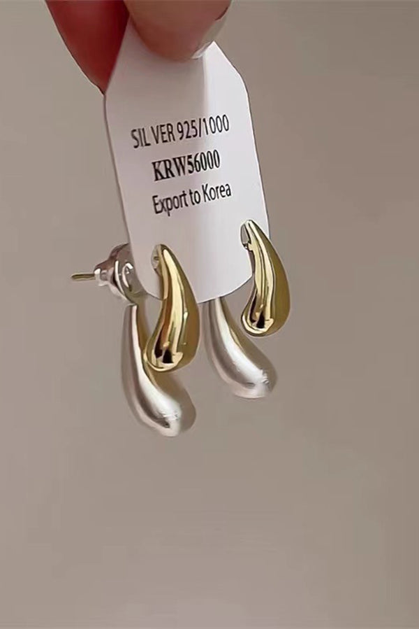 Pendientes de Botón en Forma de Lágrima Bicolor Estilo Francés