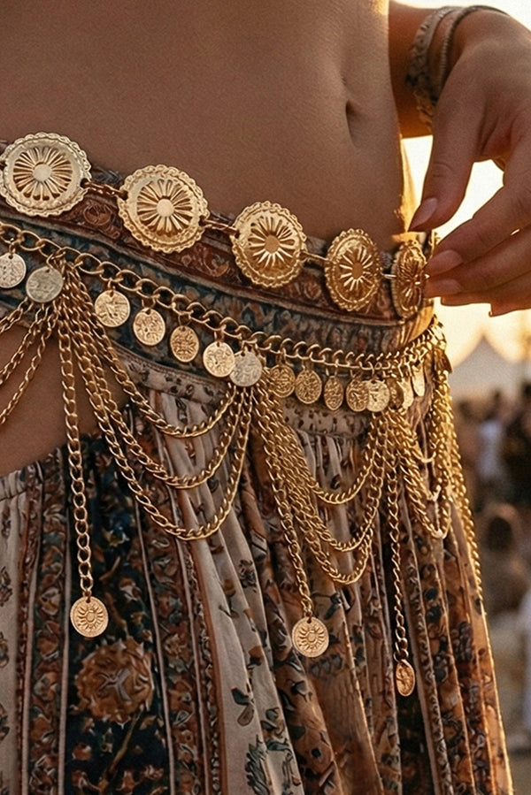 Cadena de Cuerpo Étnica Calada de Flores Estilo Vintage