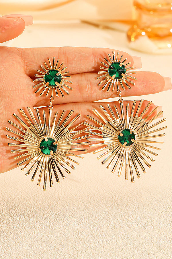 Pendientes de Metal con Línea de Brillantes Verde Esmeralda