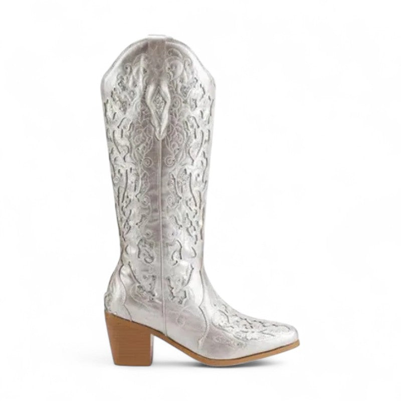 Gaby - Bota Campera Cowboy Retro con Cristales Brillantes para Mujer