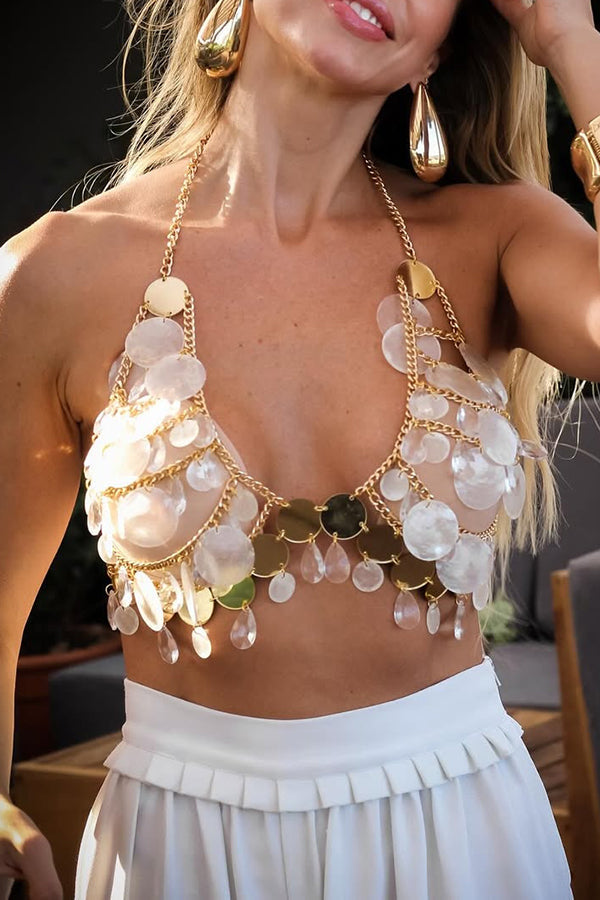 Collar Cadena de Pecho con Lentejuelas Estilo Halter