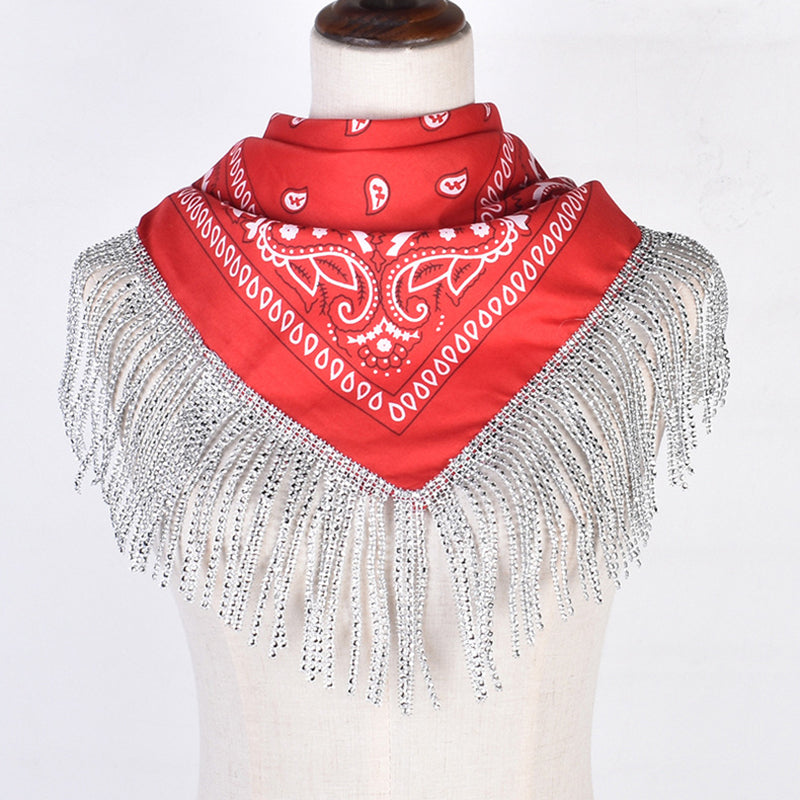 Pañuelo Cuadrado Británico Retro con Borlas y Rombos