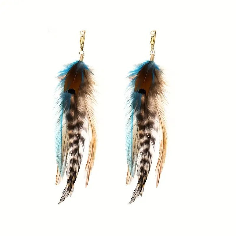 Pendientes Colgantes de Borlas de Plumas de Colores Boho Vintage