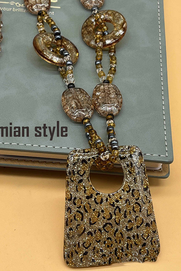 Collar Geométrico Largo Estampado de Leopardo