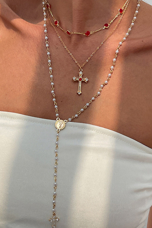 Collar de Varias Capas con Cadena de Cruz y Diamantes